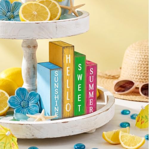 Lineshading 4 Pcs Summer Table Decoration Wooden Book Hawaii Beach Sign - Image 4
