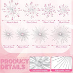 Blulu 8 Pcs Pink Metal Wall Art Cast Iron Starburst Wall Decor Bling Crystal Sculptures Living Room 3D Teardrop Radial Rhinestone Hanging Diamond Accents for Home Office Bedroom Entryway - Image 4