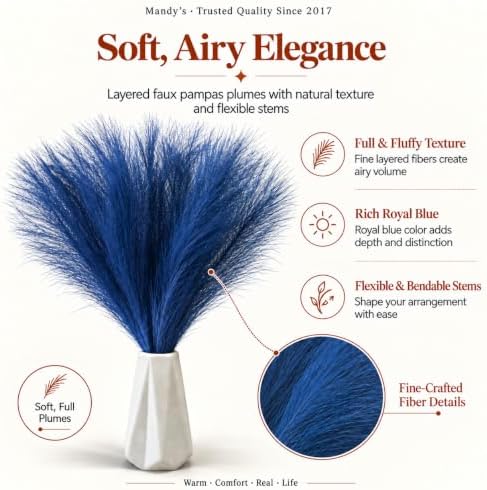 Mandy's 20 Stems Royal Blue Silk Pampas Grass Bouquet - Image 2