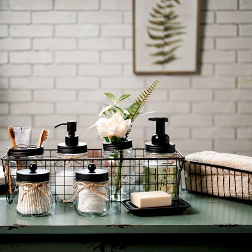 SheeChung Mason Jar Bathroom Accessories Set,6Pcs Rustic Bathroom Set,Black - Image 6