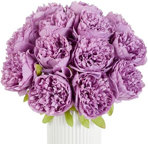 SITUMEIZI 10PCS Artificial Peony Flowers, Real Touch Fake Silk Bouquet with Stems for Home Mothers Day Wedding Party Centerpieces Table Decoration Indoor(Purple) by SITUMEIZI