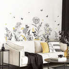 Black Yellow Flower Wall Decals, 3 Sheets Sketch Garden Floral Wall Stickers Simple Line Wildflower Grass Butterflies Art Decor Bedroom Bathroom Hallway Sofa Gifts for Mom(11.8x35.4 in/Sheet) - Image 7