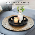 Hanobe Wooden Tray for Coffee Table: Candle Holder Plate Black Round Decorative Serving Tray - Vintage Table Centerpiece Rustic Farmhouse Home Decor - Image 2