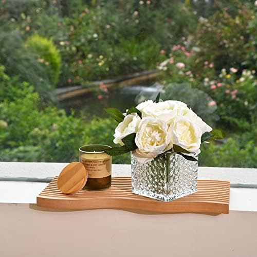 Artificial Peony Silk Flower Centerpieces Faux Floral Arrangement in Glass Vase for Home Wedding Table Decoration (Cream) - Image 3