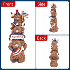 7.09inch Highland Cow 4th of July Decor, Stacked Patriotic Trio Figurine with Star & Stripe Accents, Rustic Resin Figurine for Farmhouse Table Decoration, US 250th Independence Memorial Day Gift - Image 6