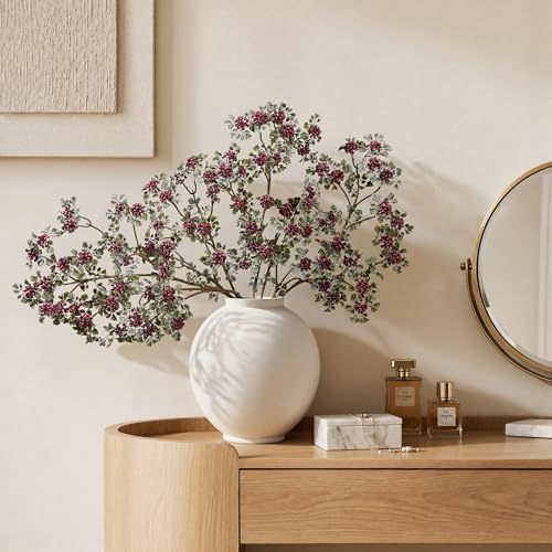 5 Pcs 23.62 Inch Burgundy Berry Stems, Fake Plants Summer Faux Berry Stems Branches Artificial Sedum Berry Spray Picks for Vase Home Farmhouse Garden Wedding DIY Decorations - Image 6