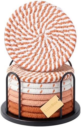 Lazebox Coasters Set of 8 for Drinks, 4 Inch Large Coasters for Coffee Table, Tabletop Protection for Hot & Cold Drinks, Versatile Coasters for Home Decor, Non-Slip & Easy to Clean, Orange by Lazebox