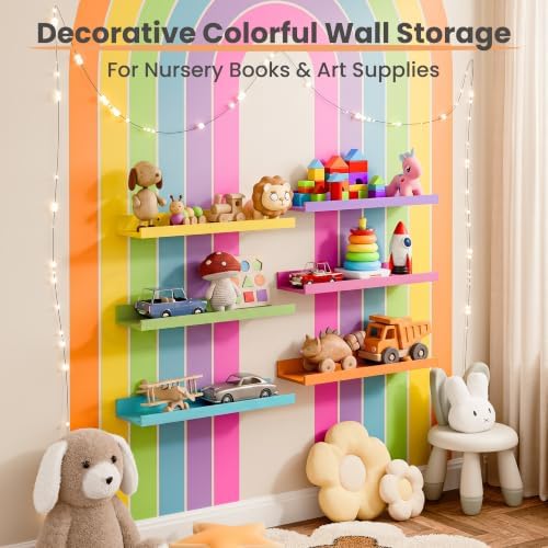 upsimples Floating Shelves for Wall Decor Storage, Multicolor, 6Pcs, 15.7'' - Image 4