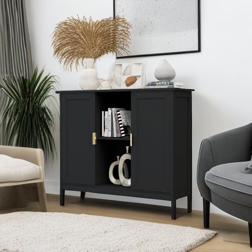 TaoHFE Black Buffet Cabinet, Modern Narrow Sideboard Buffet Cabinet Wooden Side - Image 2