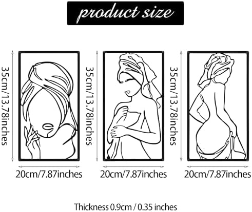 CHENGU 3 Pieces Metal Minimalist Abstract Woman Wall Art Line Drawing Wall Art Decor Single Line Female Home Hanging for Kitchen Bathroom Living Room - Image 4