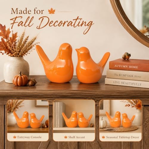 XMGZQ Small Ceramic Bird Statue and Sculpture for Home Decor Accents,Modern Animal Ornaments for Living Room,Bedroom,Coffee Table Centerpiece,Bookshelf,Cabinets,Cute Knick Knacks for Shelves (Orange) - Image 3