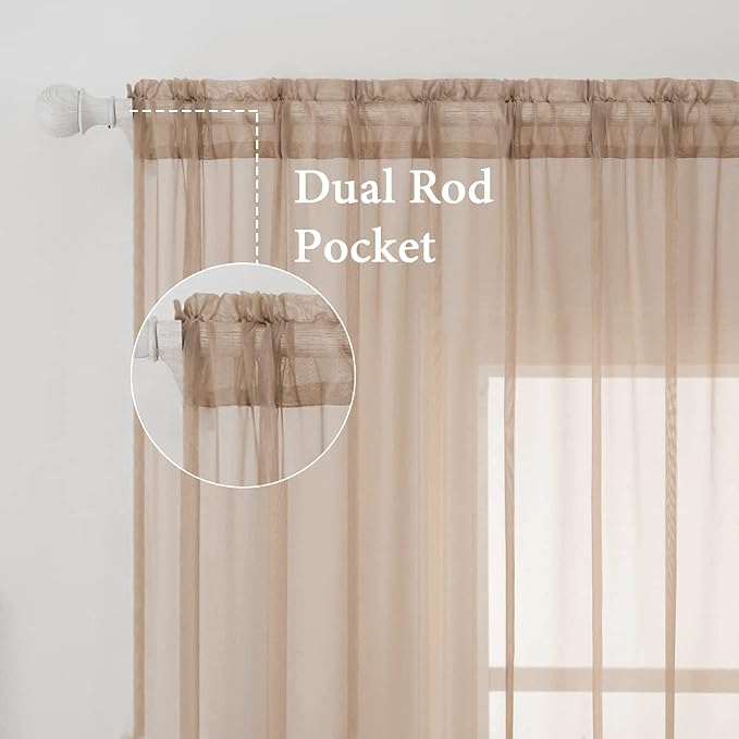 MIULEE 2 Panels Sheer Curtains for Living Room 54 X 63 Inches Brown | Window - Image 2