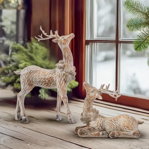DN DECONATION 2pcs Reindeer Christmas Figurines, Tabletop Christmas Decor - Image 4