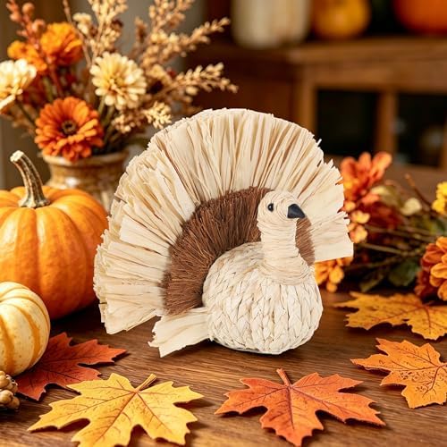 winemana Thanksgiving Turkey Decor Straw Turkeys, 6.7" Tall - Image 2