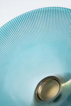 Tapered Glass Decorative Bowl (Blue), 9.8 Inches Handblown Striped Design Glass Bowl with Rust Resistant Metal Base,Decorative Fruit Bowl for Home Decor,Table Centerpiece,Kitchen Island,Dining Decor - Image 2