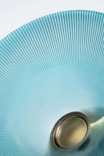 Tapered Glass Decorative Bowl (Blue), 9.8 Inches Handblown Striped Design Glass Bowl with Rust Resistant Metal Base,Decorative Fruit Bowl for Home Decor,Table Centerpiece,Kitchen Island,Dining Decor - Image 2