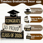 2026 Graduation Table Decorations Class of 2026 Senior Tiered Tray Decor Wooden Cap Block Signs Farmhouse Congrats Grad Tabletop Party Centerpiece for Tables Wooden Sign for Home Decor - Image 3