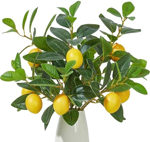 Heleze 3 Pcs Artificial Lemons Tree Branches - Faux Greenery Stems Realistic Lemon Branch with Lifelike Leaves Fake Lemon Plant for Home, Dining Table, Kitchen Decor 18 Inch by Heleze