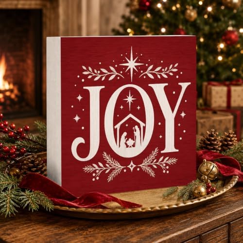 Christmas Decorations Joy Nativity Red Christmas Snowflake Xmas Wood Sign - Image 3