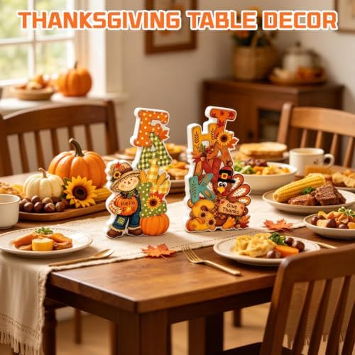 Fall Thanksgiving Table Decor 2 PCS Wooden Fall Scarecrow Turkey Decor - Image 3