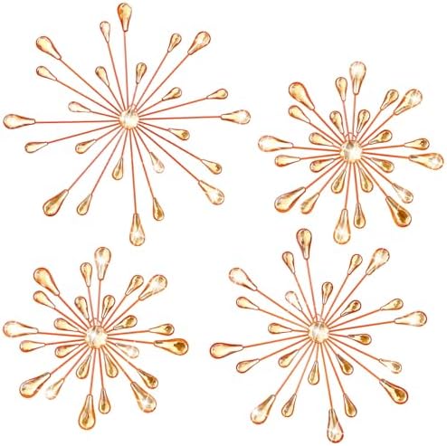 Hicarer 4 Pcs Starburst Wall Decor, Bling Metal Wall Art, Orange - Image 2