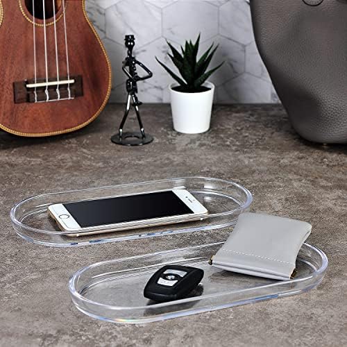 SheeChung Acrylic Vanity Tray, 2 Pack, Clear, 9.65 in x 4.5 in x 0.79 in, Catchall Tray, Countertop Sink Tray Dispenser, Sturdy Holder for Cabinet, Shelf, Cupboard, or Closet Organization - Image 6
