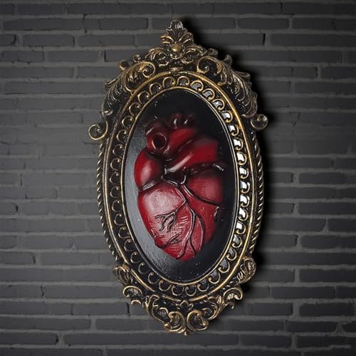 KISWIAR Gothic Anatomical Heart Wall Sculpture, 3D Resin Red Sacred Heart Wall Decor with Antique Gold Oval Frame, Victorian Dark Academia Hanging Art for Hallway, Living Room, Bedroom (Red) - Image 4