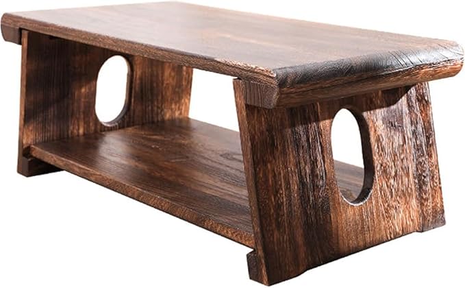 Foldable Japanese Tea Table, 2-Tier Zen Low Table by Unknown
