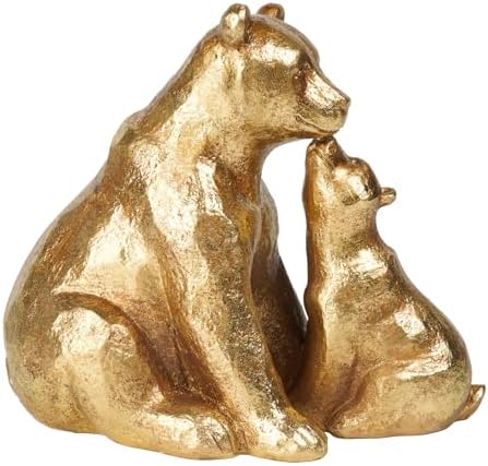 Guichifun Kissing Bear Statues Gold Mother and Baby Resin Figurines by Guichifun