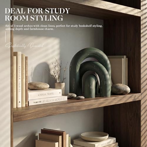EOSAHR Pine Wood Arch Decor Set: Wood Sculpture for Book Shelf Decor, Green - Image 6