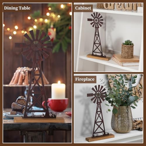 Tandefio 1 Pcs Farmhouse Windmill Table Top Country Decor, Metal Rusty - Image 5
