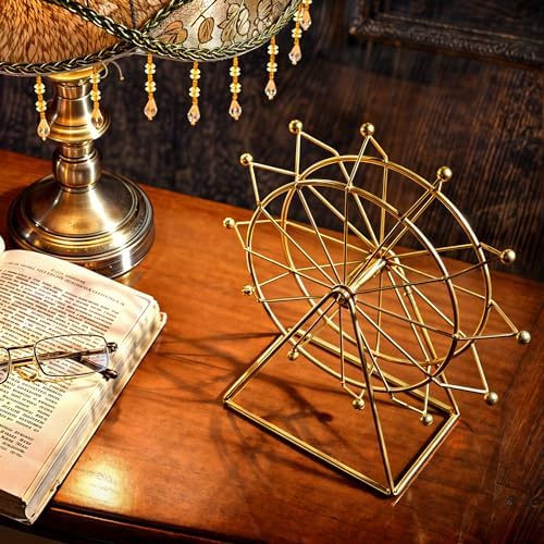 Ferris Wheel Bookshelf Decor Gold Modern Gift - Shelf Decor Accents Ornament - House Decorations Living Room - Fireplace or Desk Decor - Entryway Decor. (Art Deco) - Image 4