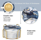 Coasters Set of 6, Navy Blue Marble Abstract Ceramic Coasters with Holder - Image 5