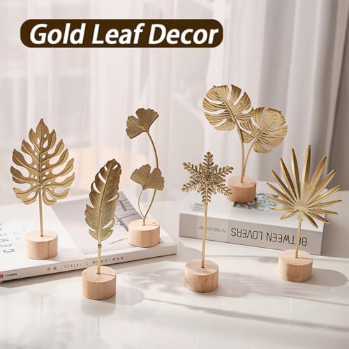 Gold Leaf Home Decor Set - Metal Leaves Statues, Modern Artistic Sculptures for Living Room, Office, Shelf & Home Decorative, Handmade 3D Botanical Accents - Image 2