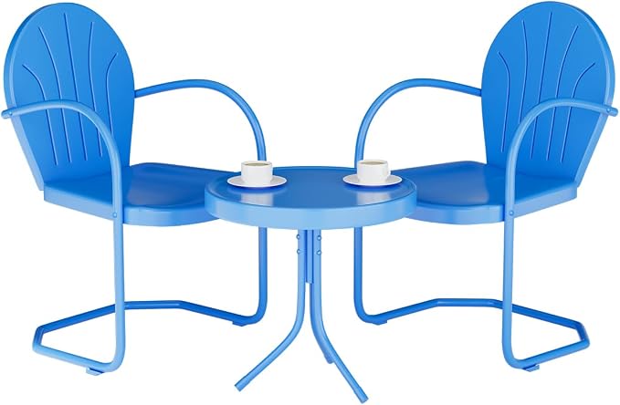 3 Pieces Patio Bistro Set, Retro Metal Outdoor Seating Conversation, 2 C-Spring - Image 7