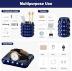4 Piece Ceramic Bathroom Accessories Set –Soap Dispenser,Toothbrush Holder,Tumbler & Soap Dish,Includes Silicone Funnel,Non-Slip,Modern Farmhouse Countertop Organizer Set for Bathroom Decor, Navy Blue - Image 5