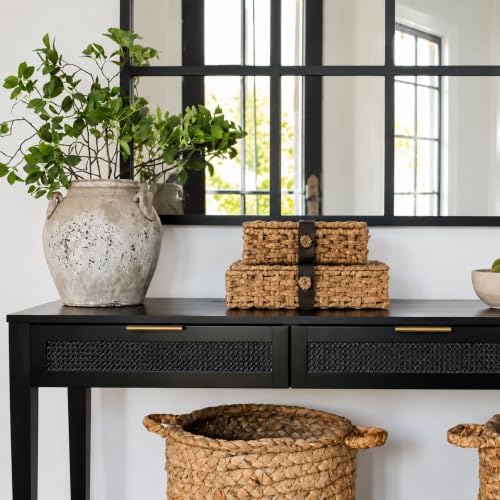 Decorative Box with Lid, Wicker Storage Basket, Water Hyacinth Woven Decorative box for Shelf, Coffee Table, Console Table, Home Decor (Small) - Image 2