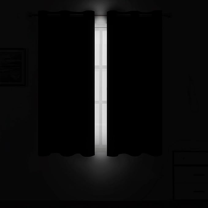 Black Blackout Curtains 34 x 63 Inch Length/Set of 2 Curtain Panels/Thermal - Image 3