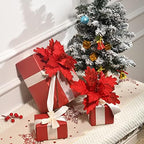 10 PCS Glitter Poinsettias, 9.4" Artificial Christmas Flowers, Red - Image 2