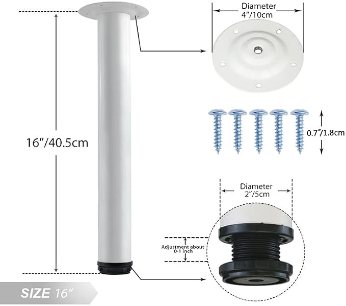 QLLY 16 Inch Adjustable Metal Coffee Table Legs, Heavy Duty Round Furniture Legs - Image 2