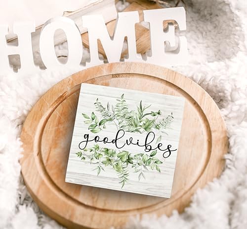 SRADMO Inspirational Botanical Eucalyptus Leaves Wood Box Sign Desk Decor, Green Rustic Eucalyptus Leaves Wooden Block Box Sign Decor for Home Office Shelf Table Decorative Accessories - Image 5