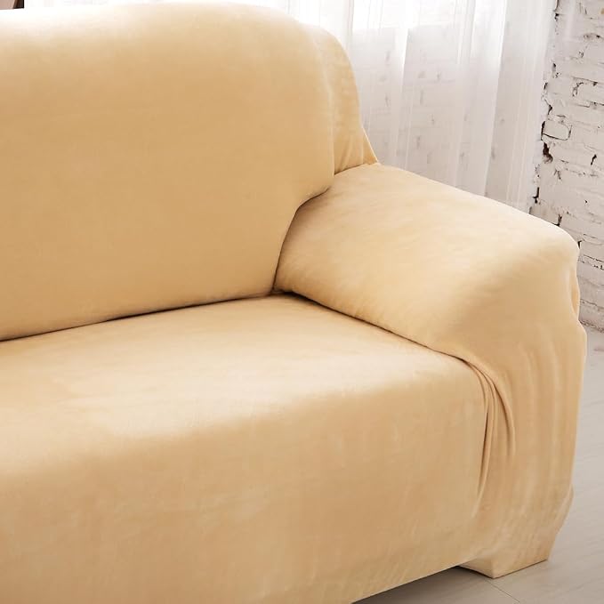 vctops 4 Seater Velvet Plush Stretch Sofa Slipcover 1-Piece Sofa Cover - Image 3