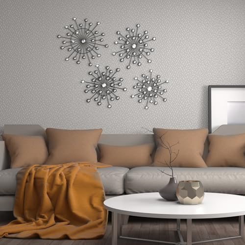 Blulu 4 Pcs Black Wall Decor, Bling Crystal Starburst Metal Wall Art - Image 5