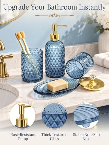 Haturi Glass Bathroom Accessories Set, Navy Blue Bathroom Set, 4 Pcs - Image 5