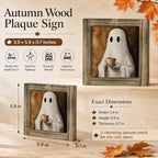 Cute Ghost Wood Plaque Sign, Halloween Home Desk Art Decor Sign 09 - Image 2