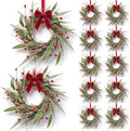 10 PCS Mini Christmas Wreaths for Cabinets 9" Christmas Kitchen Cabinet with Pine Needles Pinecones Red Berries Bells and Bow Christmas Wreath for Front Door Window Wall Xmas Holiday Home Decor by Unknown