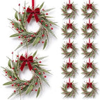 10 PCS Mini Christmas Wreaths for Cabinets 9" Christmas Kitchen Cabinet with Pine Needles Pinecones Red Berries Bells and Bow Christmas Wreath for Front Door Window Wall Xmas Holiday Home Decor by Unknown