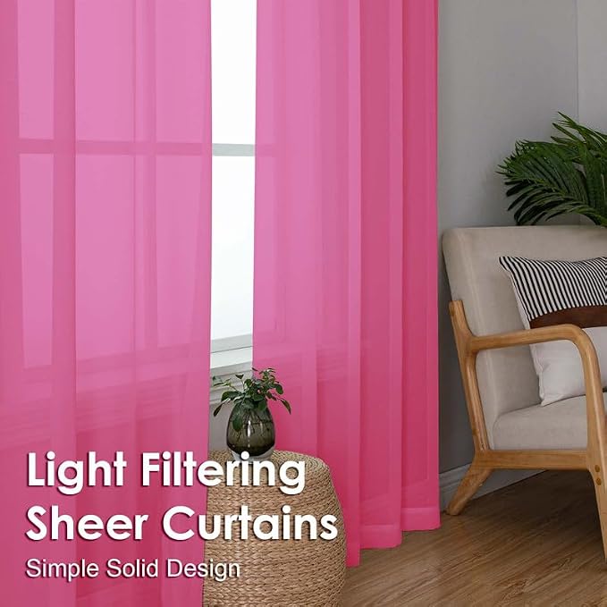 Hot Pink Sheer Curtains 96 Inches Long 2 Panels - Image 5