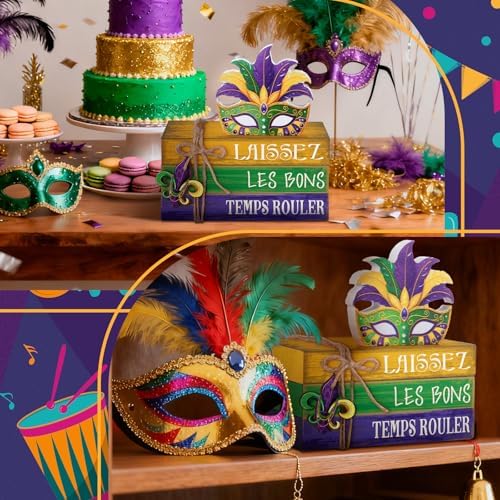 4 Pcs Table Decorations Tiered Tray Decorations Mini Wooden Books Signs for Office Shelf Classroom Tabletop Bookshelf(Carnival) - Image 5