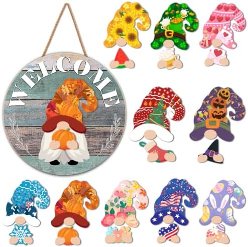Interchangeable Gnome Welcome Door Sign Fall Halloween Decor by Unknown